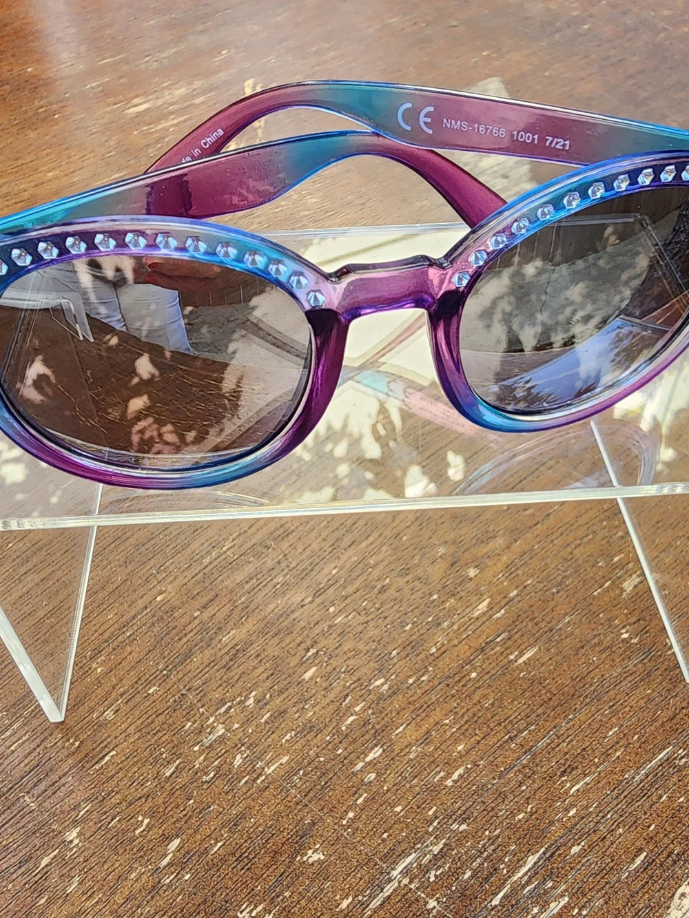Bling Rhinestone Ombre Sunglasses Blue Purple Pink Classic Frame Festival Rave